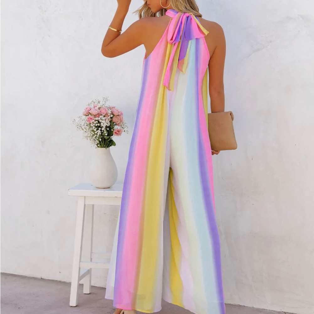 Vici Pastel Rainbow Halter Wide-Leg Jumpsuit